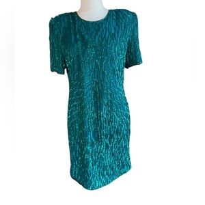 1980s Laurence Kazar‎ Sequin 100% Silk Dress